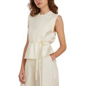 Jonathan Simkhai Rosalia Top Shirt Womens Large Cream Ivory Crew Neck Tie Front